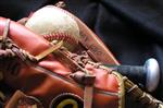 Baseball and bat in glove