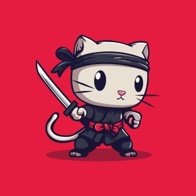 illustrated cat in ninja outfit